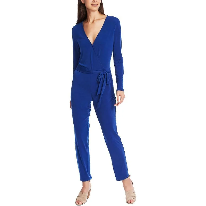 1.STATE Women's Belted Long Sleeve Jersey Jumpsuit Blue