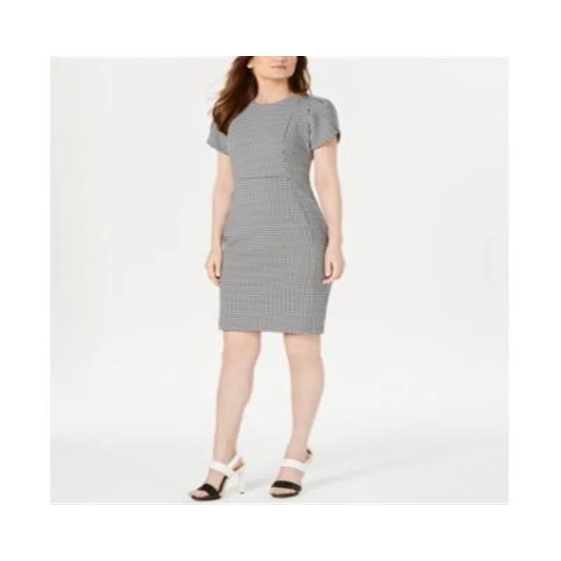 Calvin Klein Houndstooth Tulip-Sleeve Dress Grey Size 2