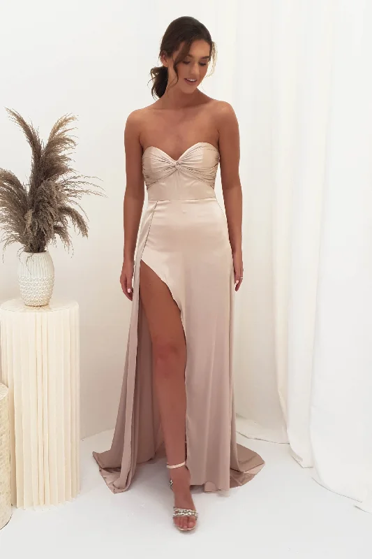 Krysta Soft Satin Long Strapless Gown | Champagne