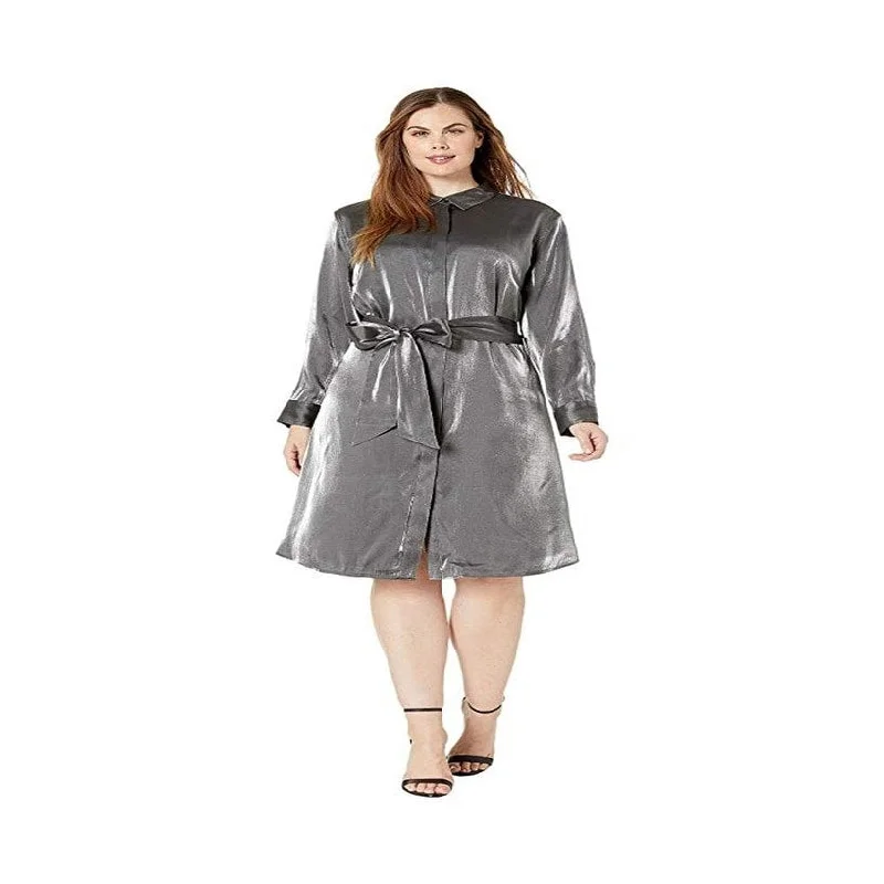 Ralph Lauren Women's Plus Satin Shirtdress Gray Size 18W