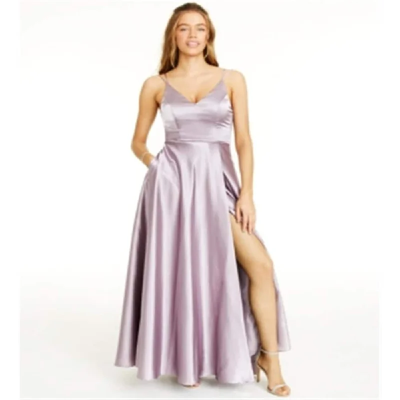 Sequin Hearts Junior's Strappy Back Satin Gown Purple Size 13 - 14