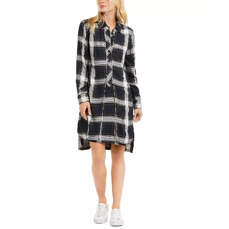 Tommy Hilfiger Women's Plaid High-Low Shirt Dress Blue Size 12