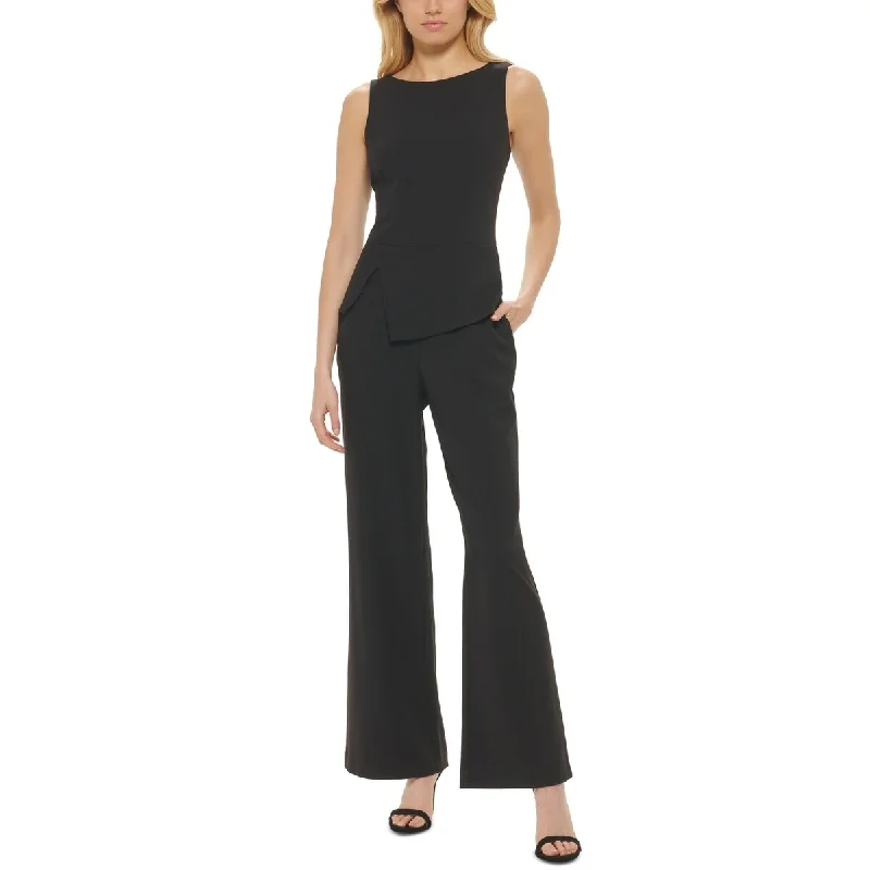 Vince Camuto Women's Bi Stretch Peplum Detail V Back Jumpsuit Black Size 0