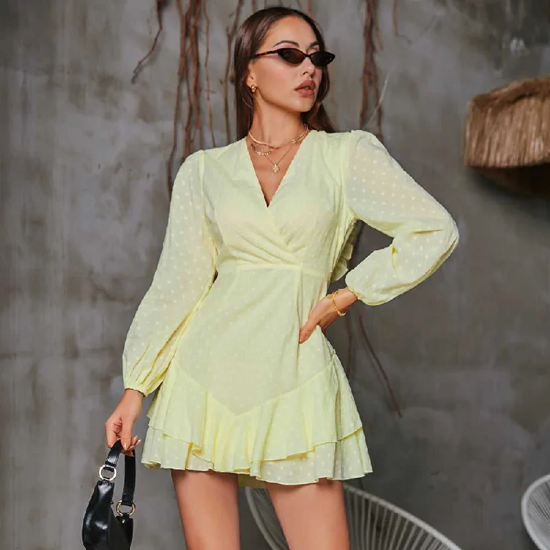 KittenAlarm - Long Sleeve V-neck Spring Dress