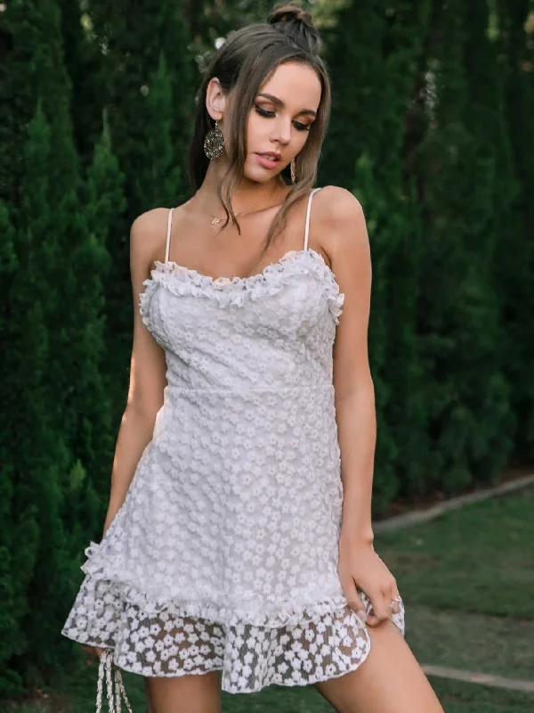 KittenAlarm - Frill Trim Embroidered lace Mesh Cami Dress