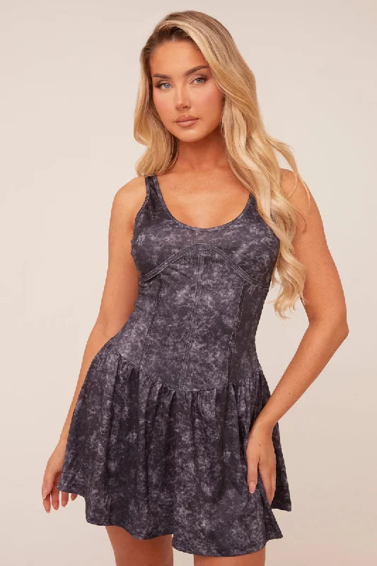 Grey Acid Wash Corset Detail Mini Dress - Mary