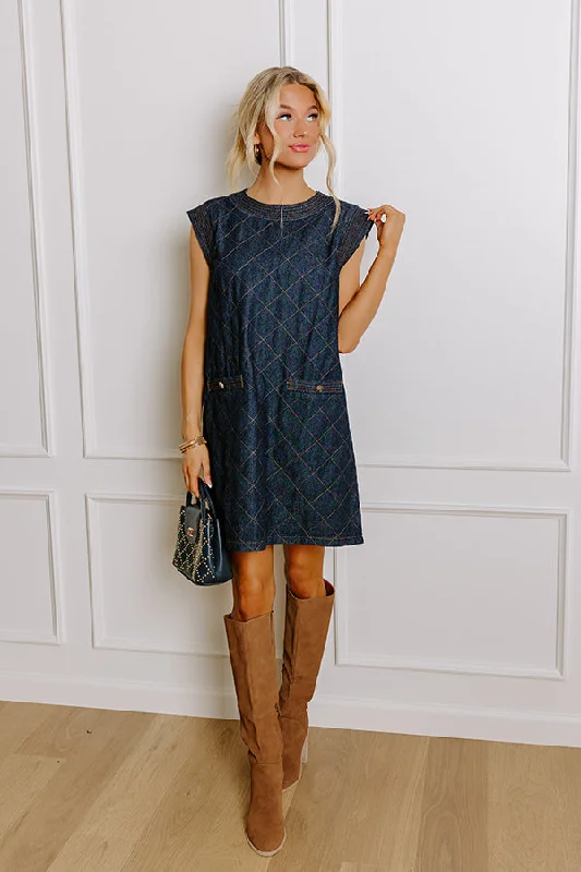 Metropolitan Muse Denim Mini Dress in Dark Wash