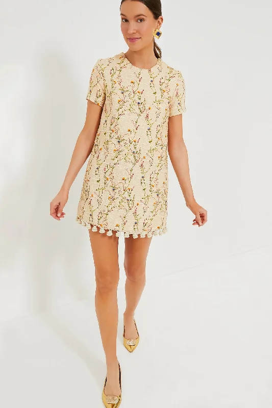 Primavera Tweed Embroidered Mini Swing Dress