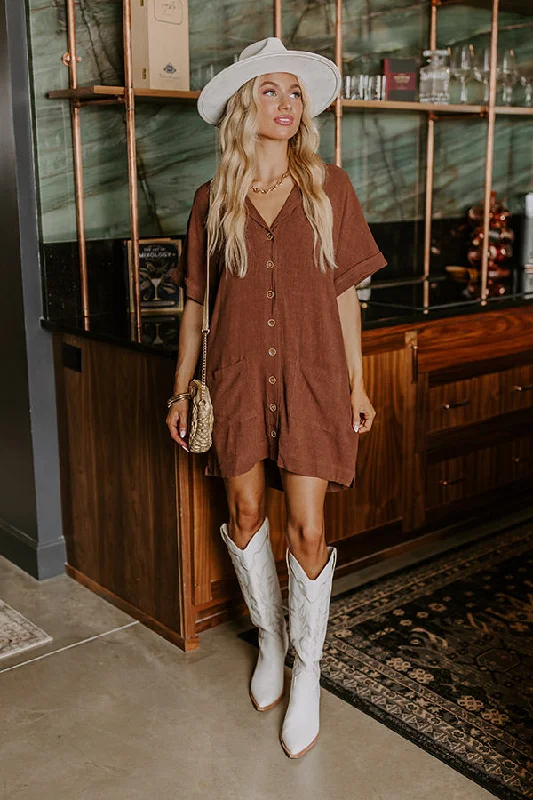 St. Lucia Bound Linen-Blend Mini Dress in Chocolate