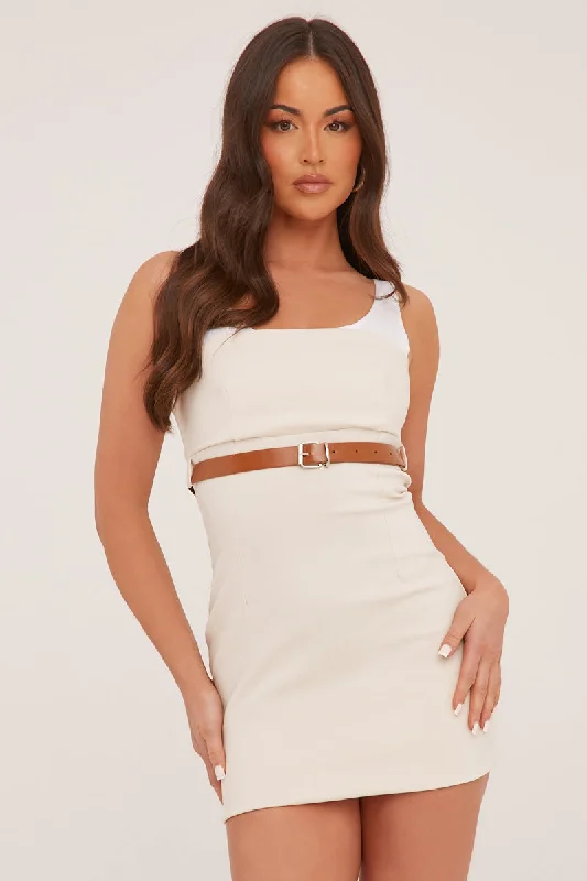 Stone Contrast Straps Belt Detail Mini Dress - Nira