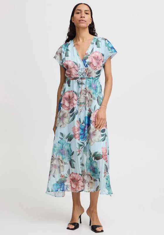 B.Young Jaquelyn Floral Chiffon Maxi  Dress, Clearwater