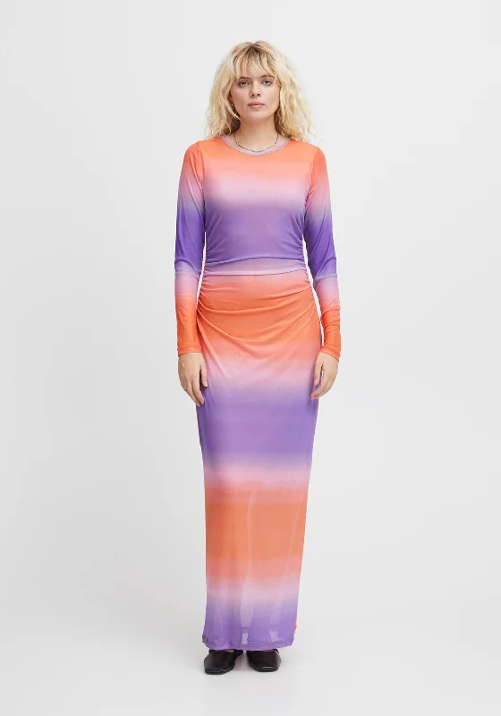 Ichi Ista Multi Fading Super Maxi Dress, Purple & Orange