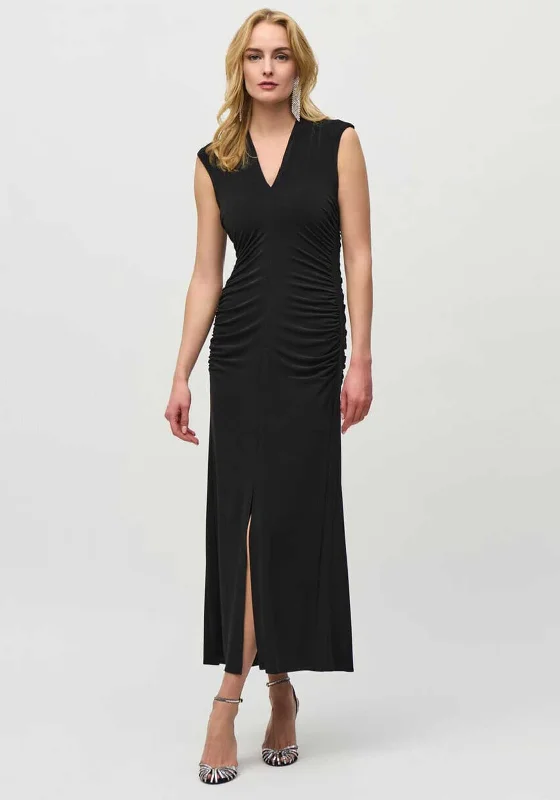 Joseph Ribkoff Ruched Maxi V Neck Dress, Black