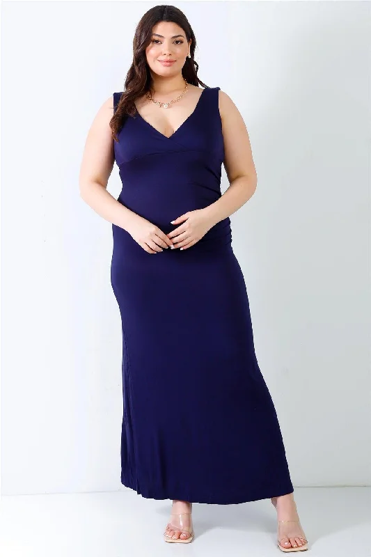 Junior Plus Navy V-Neck Sleeveless Maxi Dress /2-2-2