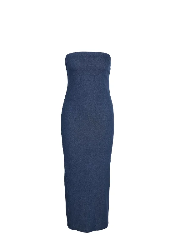 Noisy May Erica Slim Pencil Maxi Dress, Dark Blue Denim