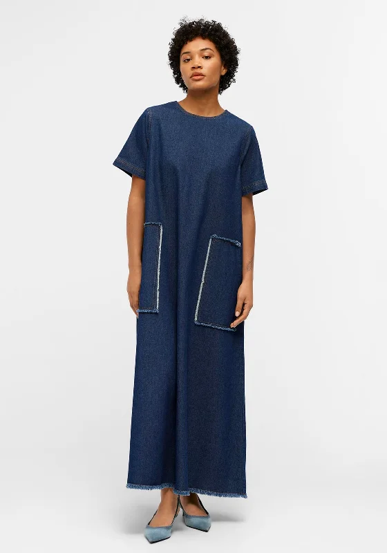 Object Harlow Denim Maxi Dress, Dark Blue Denim