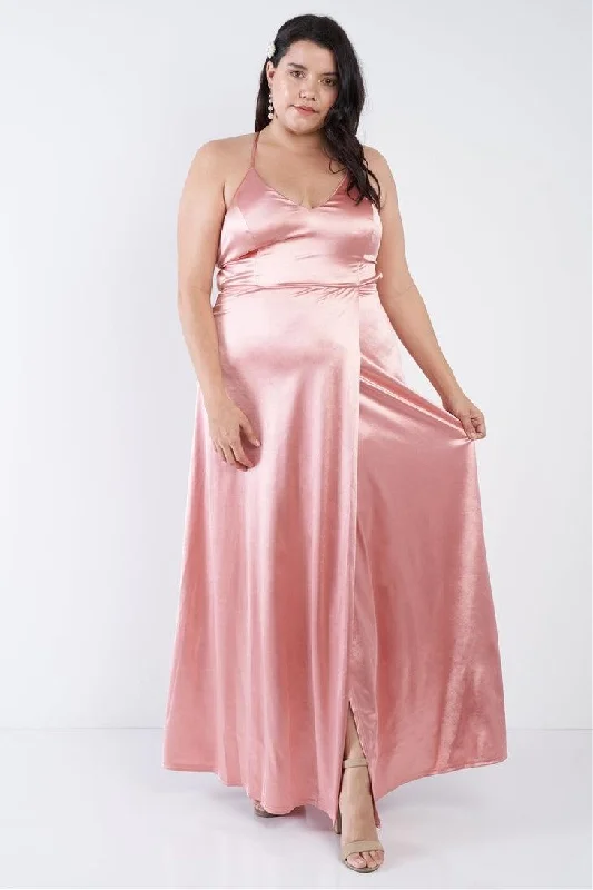 Plus Size Satin Open Criss Cross Back Maxi Dress /2-2-2