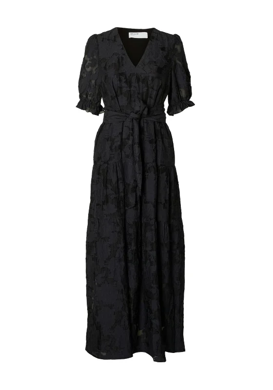 Selected Femme Cathi-Sadie Floral Embossed Maxi Dress, Dark Sapphire