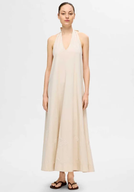 Selected Femme Melli Halterneck Maxi Dress, Sandshell