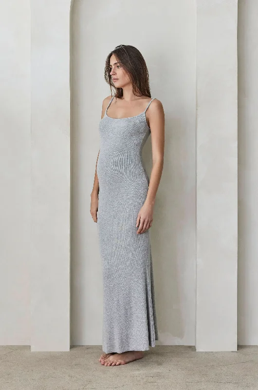 Soft Rib Straight Neck Maxi Dress