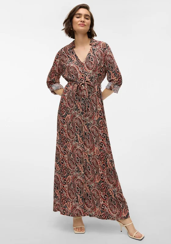 Vero Moda Mable Paisley Maxi Shirt Dress, Red Multi