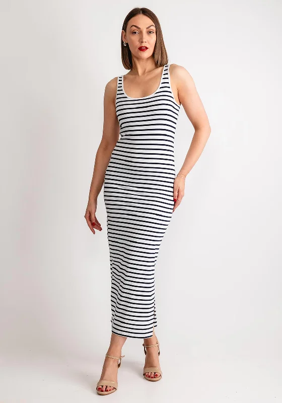 Vero Moda Maxi Soft Stripe Dress, Bright White & Night Sky